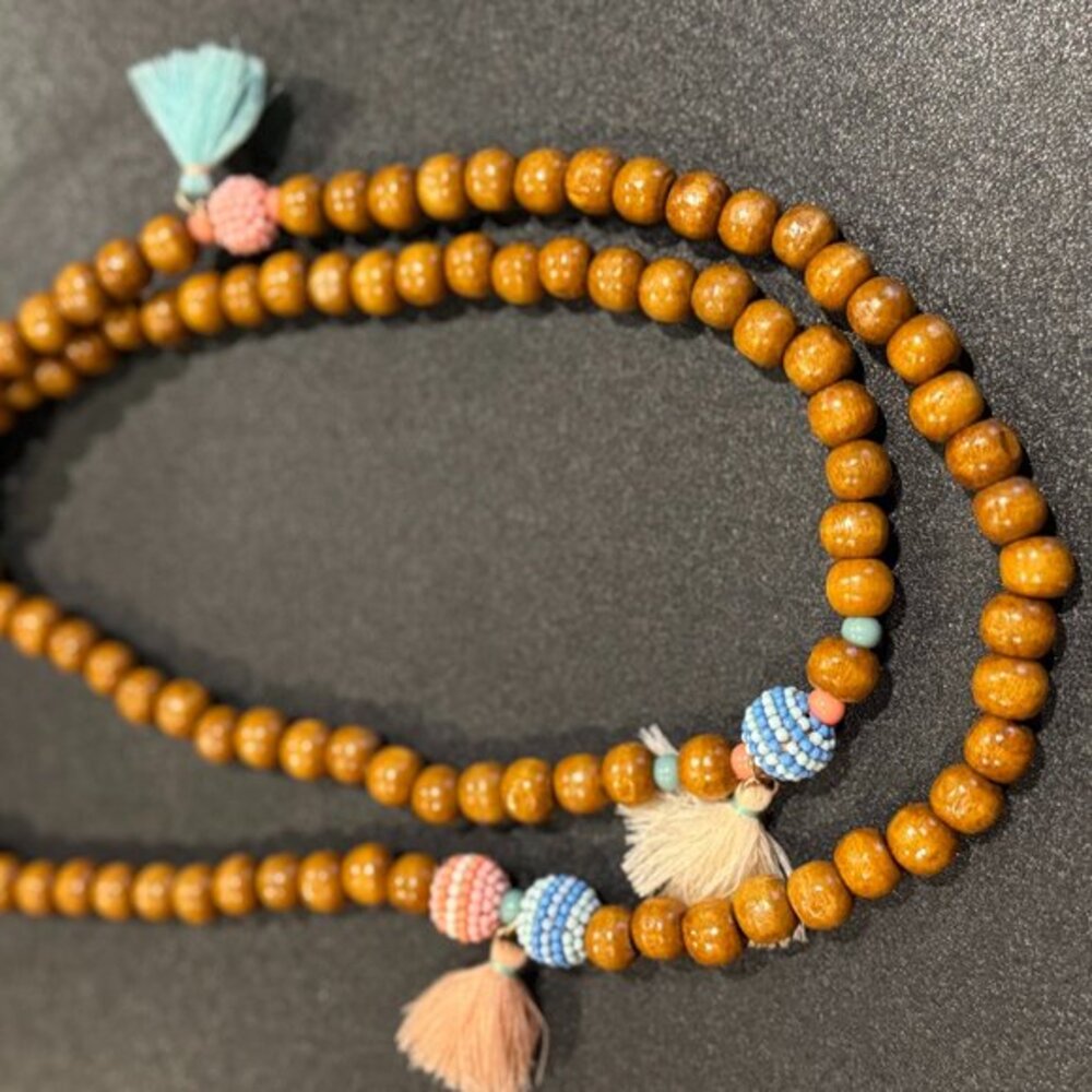 Matilda Jane Wooden Bead Necklace – 38" Long | Pastel Tassels | Boho Style